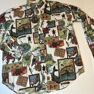 Vtg 90s Bimini Bay Button Down Shirt Fishing Novelty Print